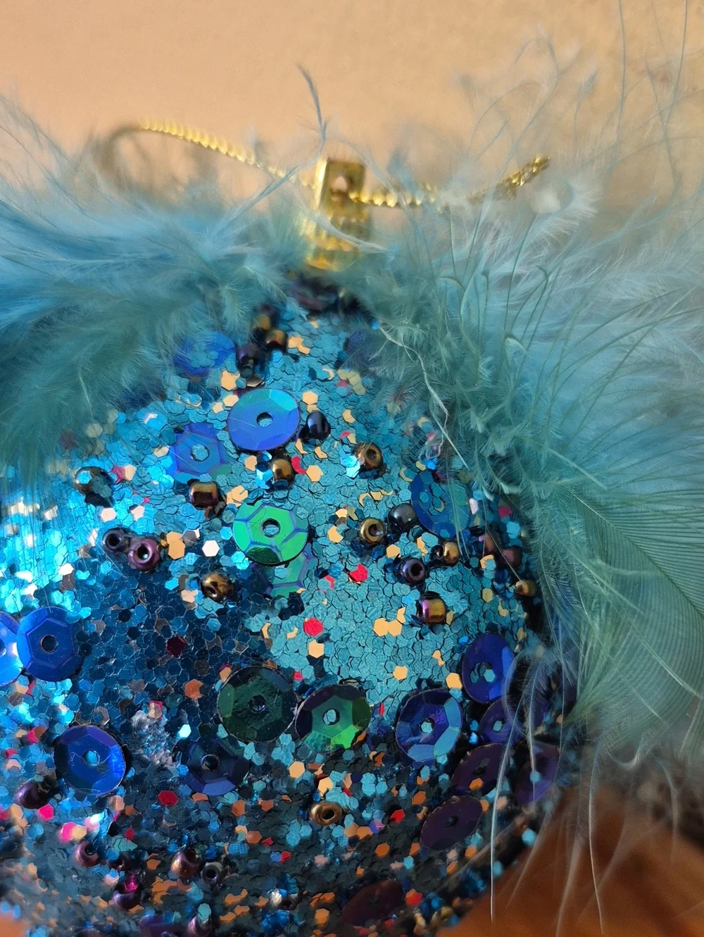Teal Blue and Purple Glitter Holiday Ornament Set